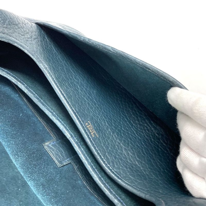 Hermes Shoulder Bag Logo Noumea Leather Navy