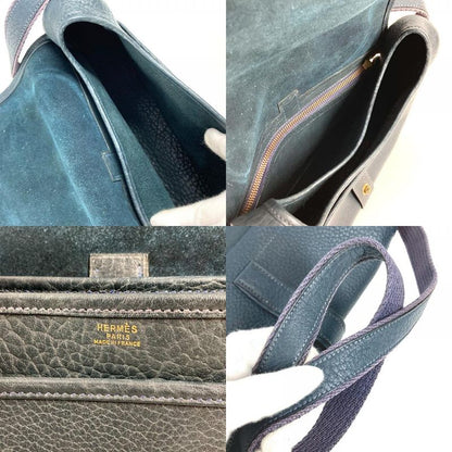 Hermes Shoulder Bag Logo Noumea Leather Navy