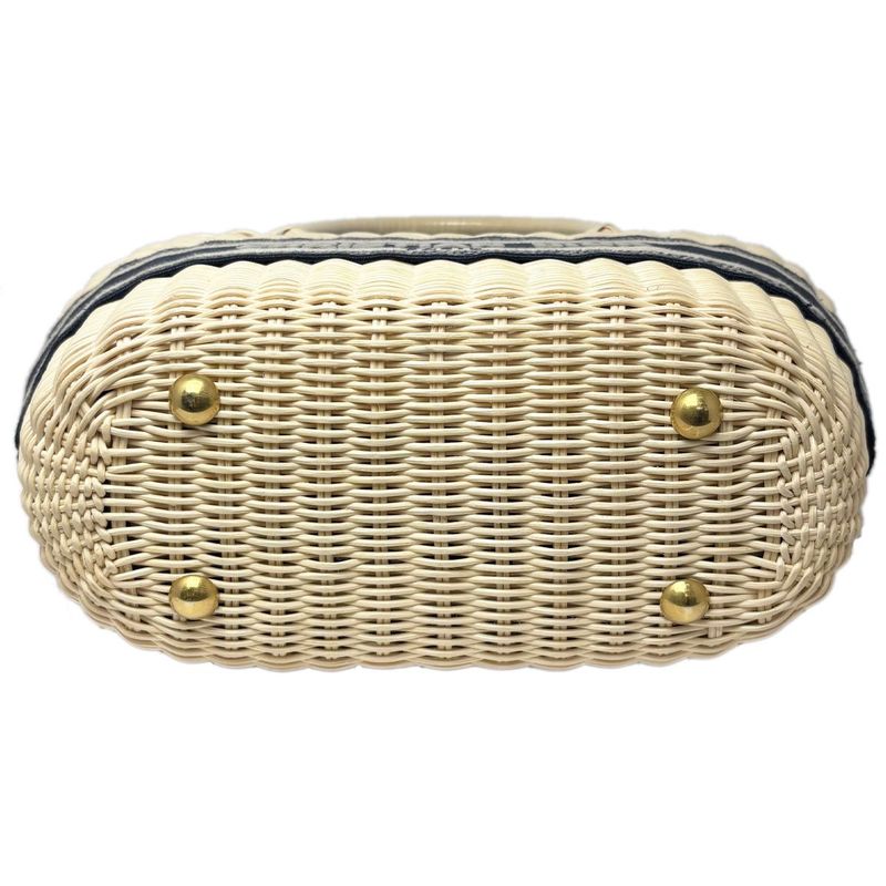 Dior Basket Bag Pannier Chapeau 2-Way Oblique Black Jacquard Wicker Natural Navy