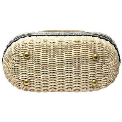 Dior Basket Bag Pannier Chapeau 2-Way Oblique Black Jacquard Wicker Natural Navy