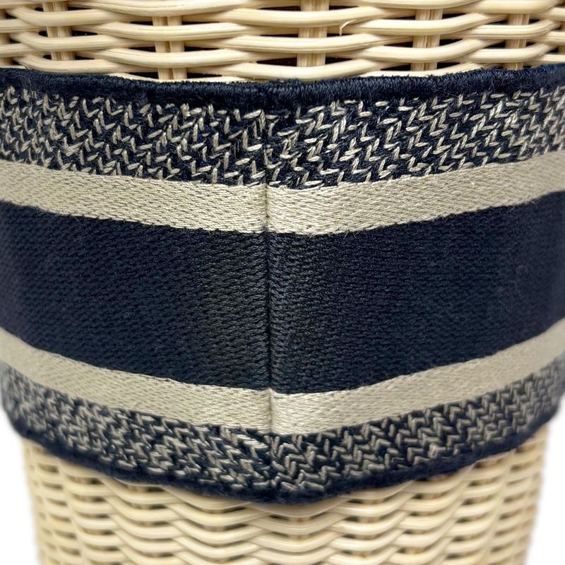 Dior Basket Bag Pannier Chapeau 2-Way Oblique Black Jacquard Wicker Natural Navy