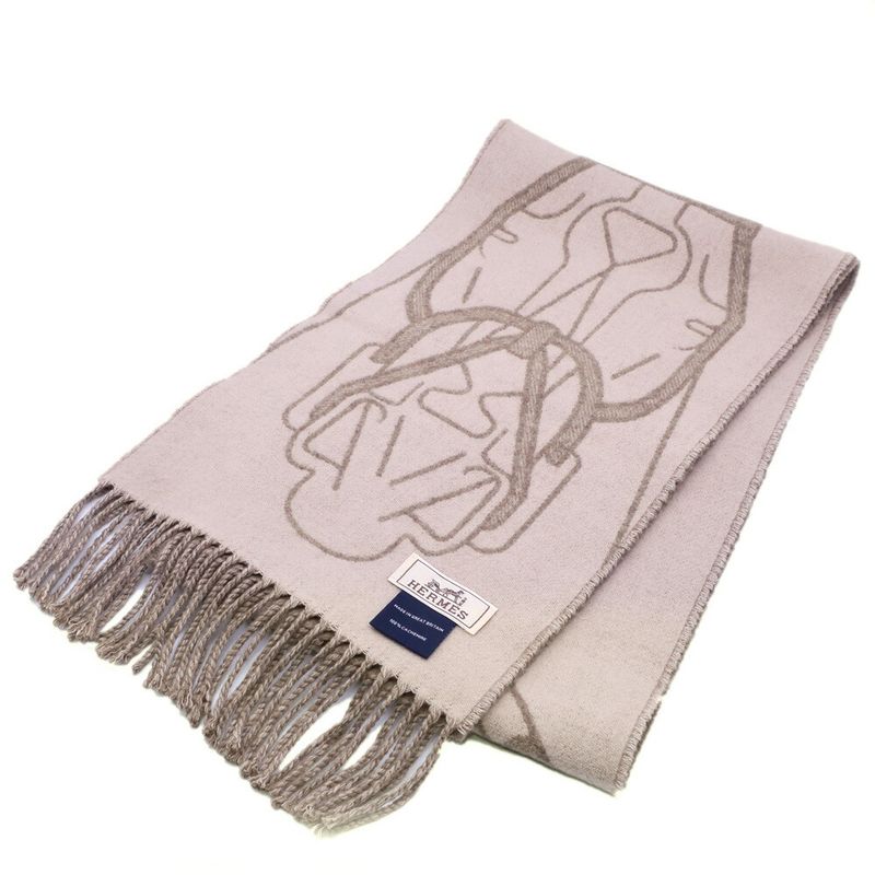 Hermes Cashmere Scarf Tet-a-tet-equestre Taupe Grey Bicolor