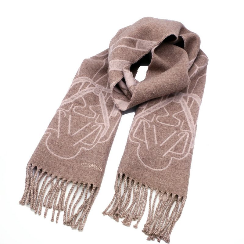 Hermes Cashmere Scarf Tet-a-tet-equestre Taupe Grey Bicolor