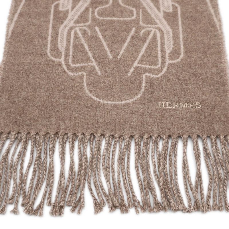 Hermes Cashmere Scarf Tet-a-tet-equestre Taupe Grey Bicolor