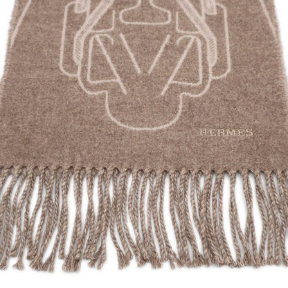Hermes Cashmere Scarf Tet-a-tet-equestre Taupe Grey Bicolor