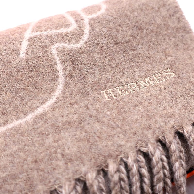Hermes Cashmere Scarf Tet-a-tet-equestre Taupe Grey Bicolor