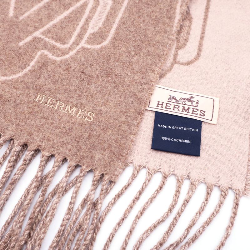 Hermes Cashmere Scarf Tet-a-tet-equestre Taupe Grey Bicolor