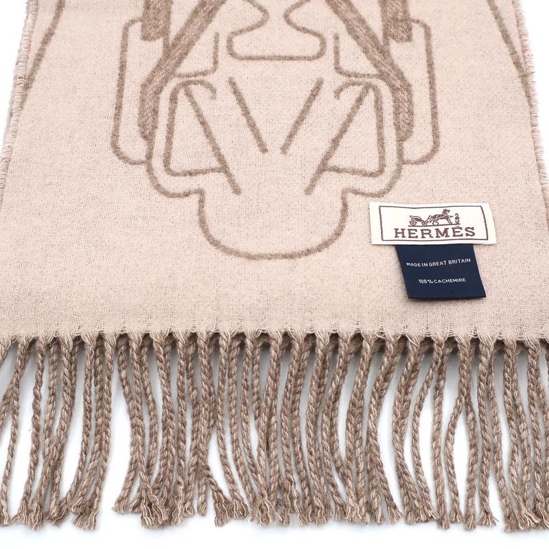 Hermes Cashmere Scarf Tet-a-tet-equestre Taupe Grey Bicolor