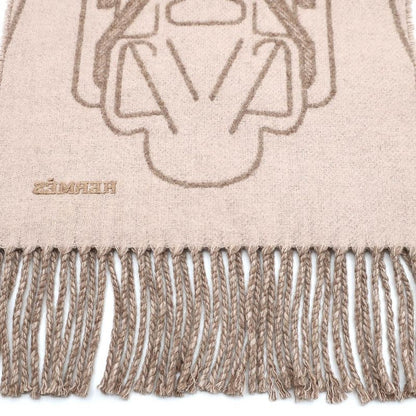 Hermes Cashmere Scarf Tet-a-tet-equestre Taupe Grey Bicolor