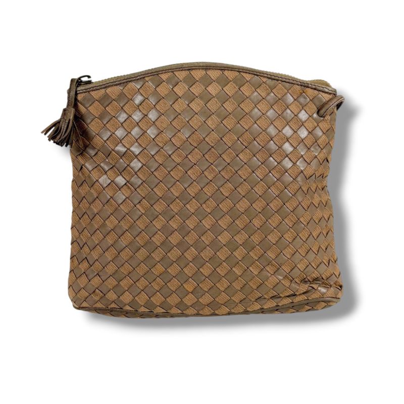 Bottega Veneta Intrecciato Shoulder Bag Pochette Leather Cotton