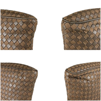 Bottega Veneta Intrecciato Shoulder Bag Pochette Leather Cotton