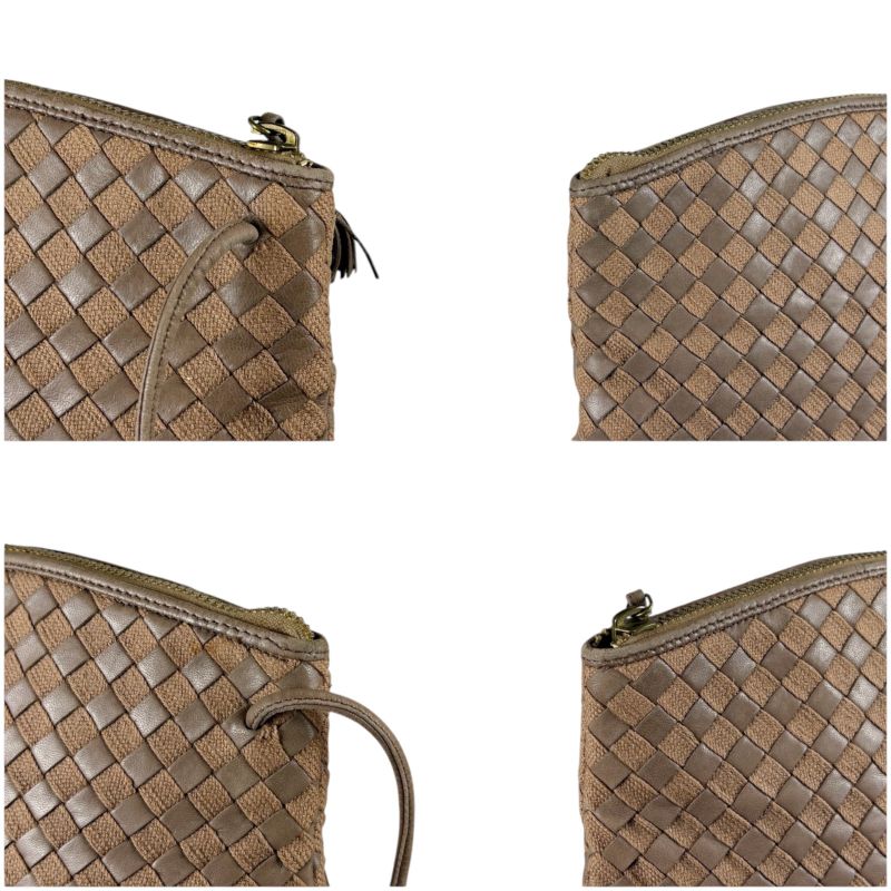 Bottega Veneta Intrecciato Shoulder Bag Pochette Leather Cotton