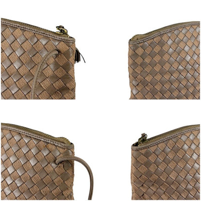 Bottega Veneta Intrecciato Shoulder Bag Pochette Leather Cotton