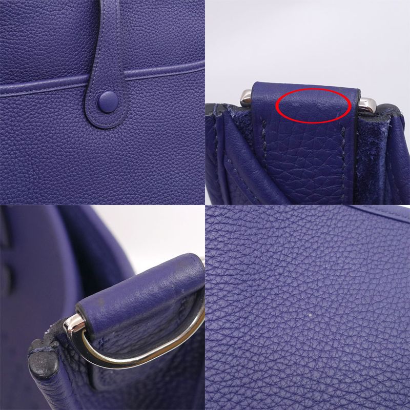 Hermes Evelyne 3 PM Shoulder Bag Taurillon Clemence Blue Silver