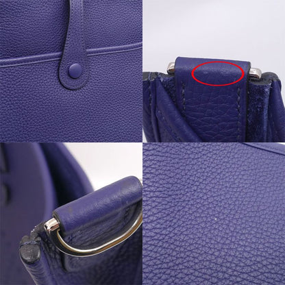 Hermes Evelyne 3 PM Shoulder Bag Taurillon Clemence Blue Silver