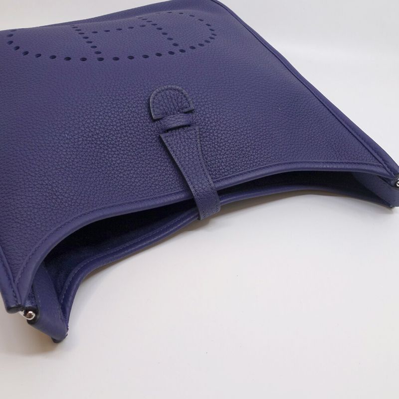 Hermes Evelyne 3 PM Shoulder Bag Taurillon Clemence Blue Silver