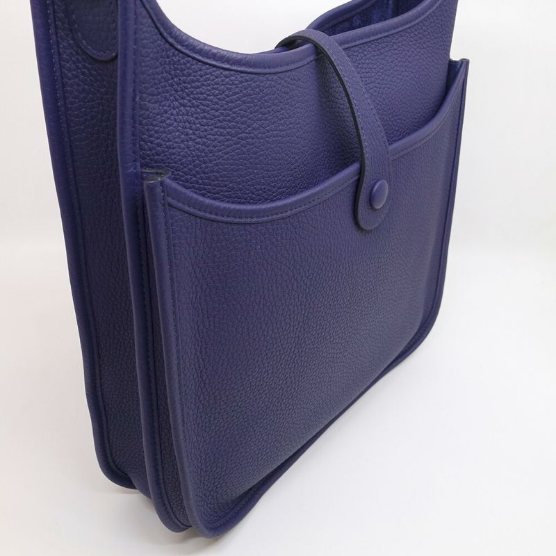 Hermes Evelyne 3 PM Shoulder Bag Taurillon Clemence Blue Silver