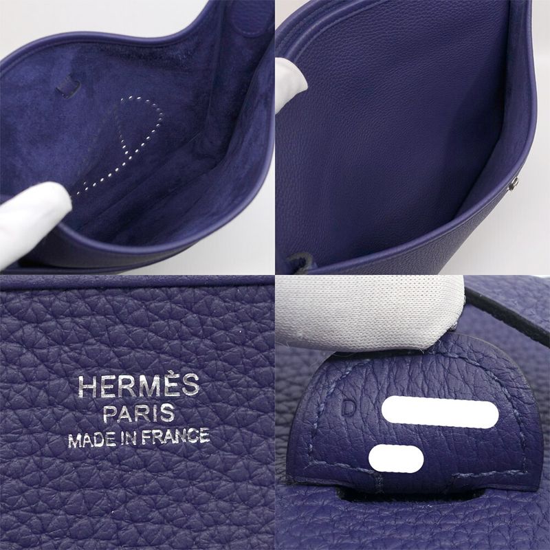 Hermes Evelyne 3 PM Shoulder Bag Taurillon Clemence Blue Silver