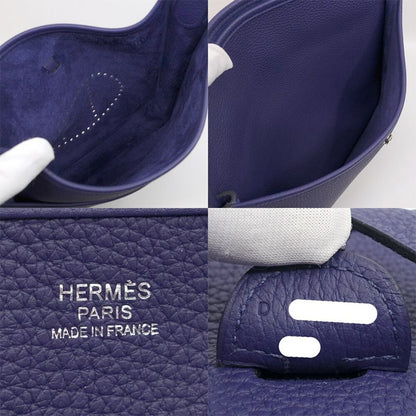 Hermes Evelyne 3 PM Shoulder Bag Taurillon Clemence Blue Silver