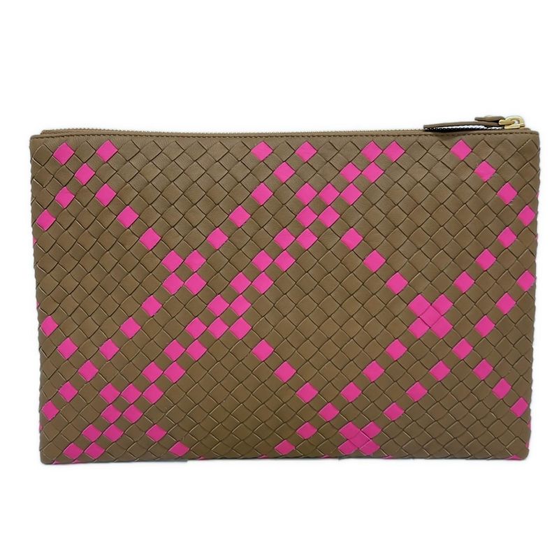 Bottega Veneta Clutch Intrecciato Light Brown Pink Leather