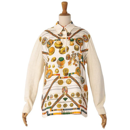 Hermes Shirt Blouse Long Sleeve Allover Pattern Silk Cut