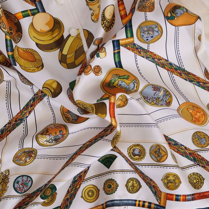 Hermes Shirt Blouse Long Sleeve Allover Pattern Silk Cut