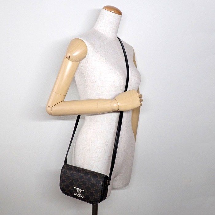 Celine Small Triomphe Cross Black Canvas Calfskin Crossbody