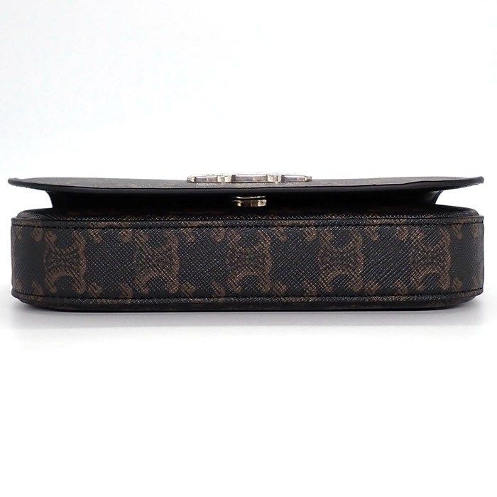 Celine Small Triomphe Cross Black Canvas Calfskin Crossbody