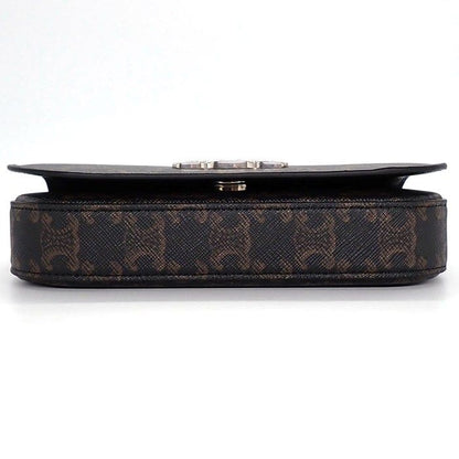 Celine Small Triomphe Cross Black Canvas Calfskin Crossbody