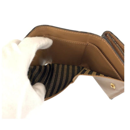 Fendi Zucca Baguette Micro Brown Gold Compact Wallet