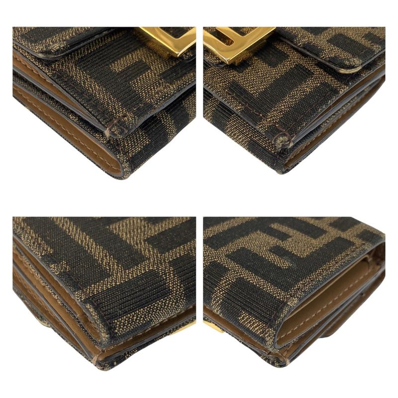 Fendi Zucca Baguette Micro Brown Gold Compact Wallet