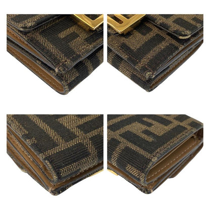 Fendi Zucca Baguette Micro Brown Gold Compact Wallet
