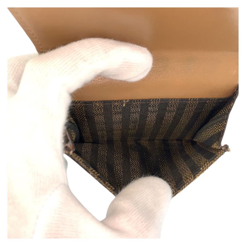 Fendi Zucca Baguette Micro Brown Gold Compact Wallet