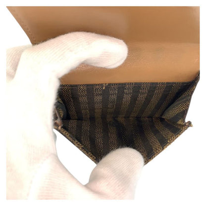 Fendi Zucca Baguette Micro Brown Gold Compact Wallet