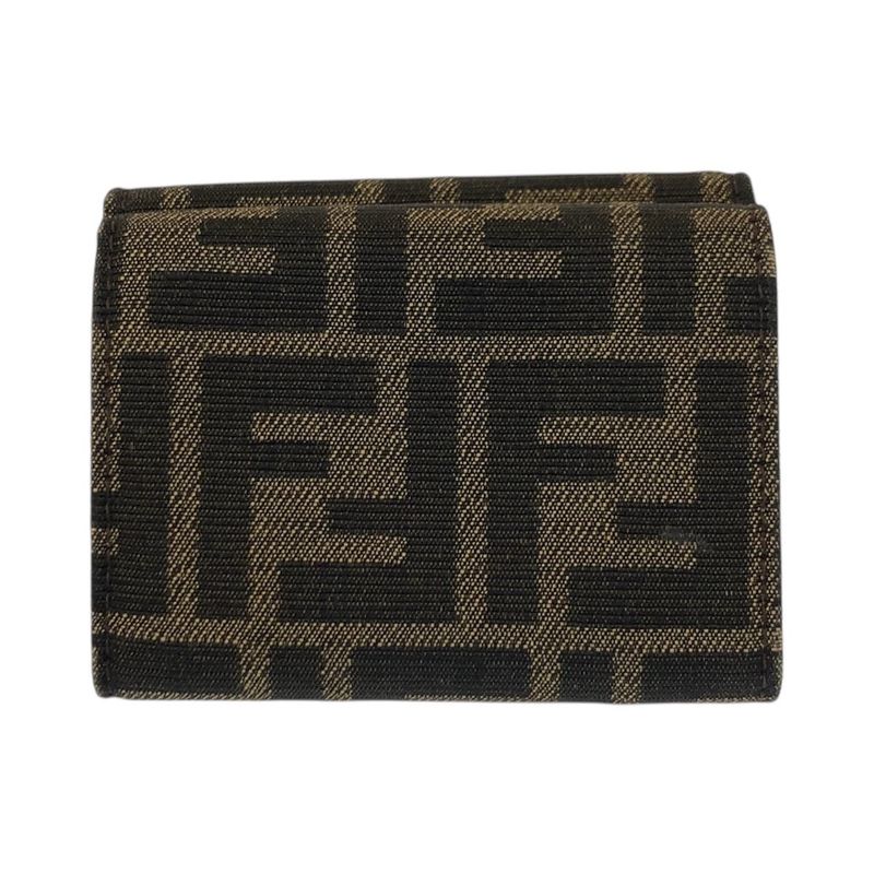 Fendi Zucca Baguette Micro Brown Gold Compact Wallet