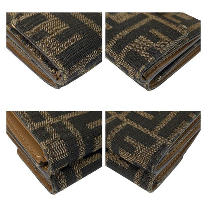 Fendi Zucca Baguette Micro Brown Gold Compact Wallet