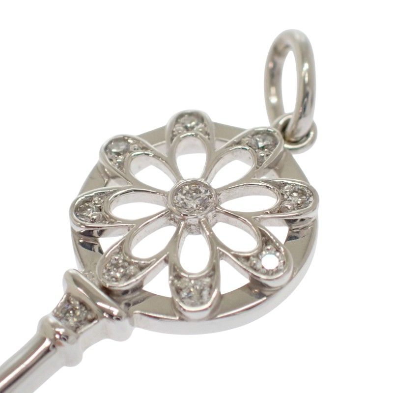 Tiffany & Co Floral Key Diamond Pendant Top 18k Gold
