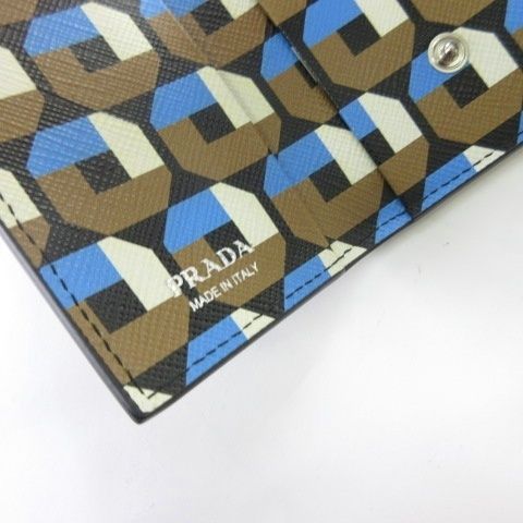 Prada Saffiano Leather Triangle Key Case Key Ring Rows Multicolor Black