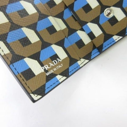Prada Saffiano Leather Triangle Key Case Key Ring Rows Multicolor Black