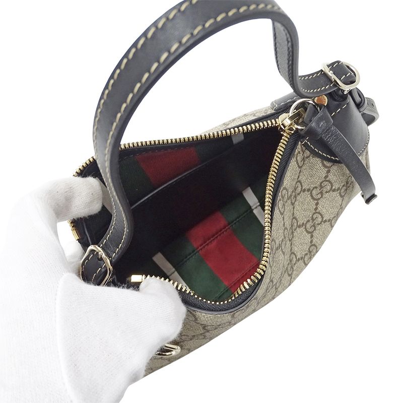 Gucci 2-Way Shoulder Bag GG Emblem Beige Black Pouch Small