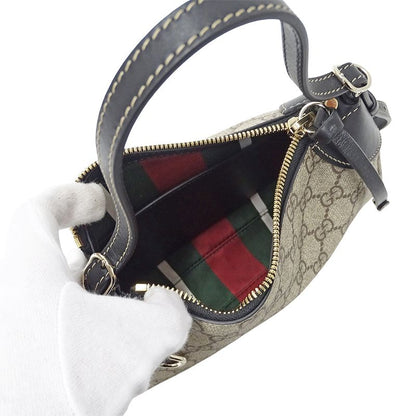Gucci 2-Way Shoulder Bag GG Emblem Beige Black Pouch Small