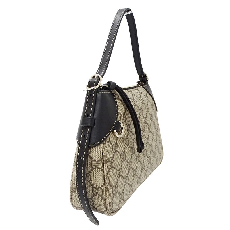 Gucci 2-Way Shoulder Bag GG Emblem Beige Black Pouch Small