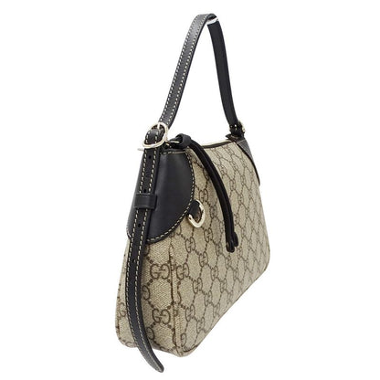 Gucci 2-Way Shoulder Bag GG Emblem Beige Black Pouch Small
