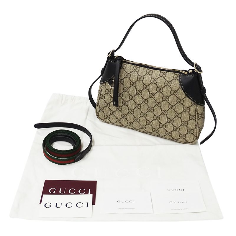 Gucci 2-Way Shoulder Bag GG Emblem Beige Black Pouch Small