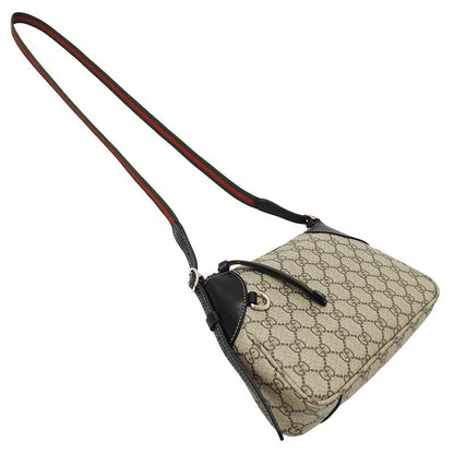 Gucci 2-Way Shoulder Bag GG Emblem Beige Black Pouch Small