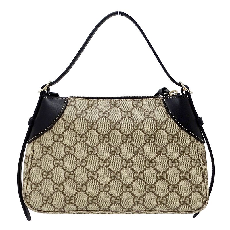Gucci 2-Way Shoulder Bag GG Emblem Beige Black Pouch Small