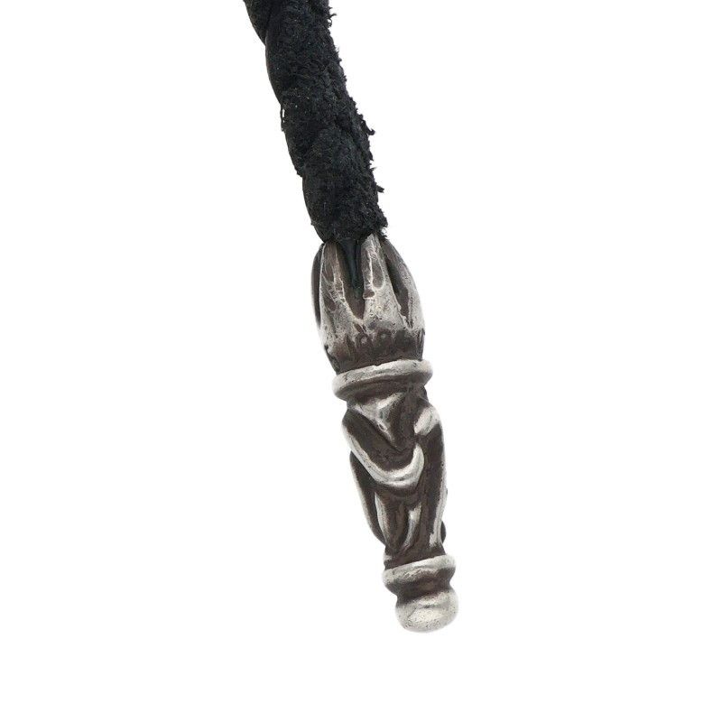 Chrome Hearts Leather Braid Scroll Blade Silver Necklace