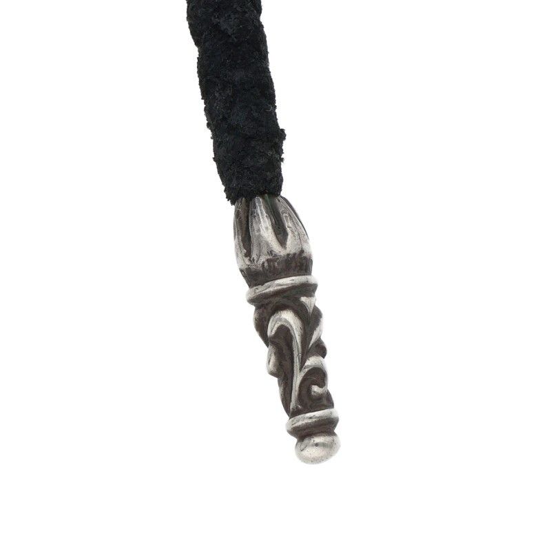 Chrome Hearts Leather Braid Scroll Blade Silver Necklace