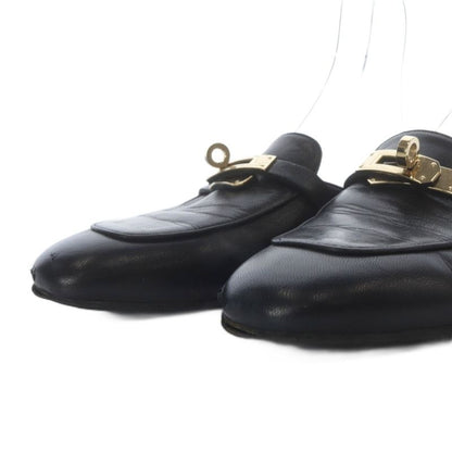Hermes OZ Kelly Buckle Sandals Low Heel Leather 37.5 Black