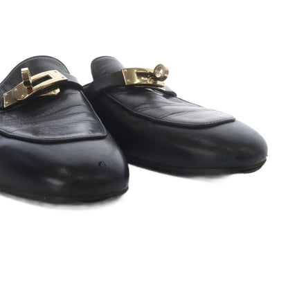 Hermes OZ Kelly Buckle Sandals Low Heel Leather 37.5 Black